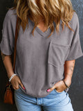 Patcute Textured V-Neck Half Sleeve T-Shirt