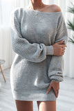 Patcute Boat Neck Long Sleeve Mini Sweater Dress