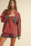 Patcute  Wear Contrast Plaid Long Sleeve Top and Shorts Set