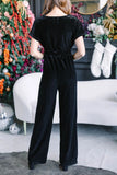 Patcute Drawstring Surplice Short Sleeve Jumpsuit