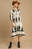 Patcute Printed Notched Midi Dress