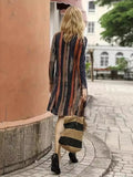 Patcute Full Size Contrast Stripes Long Sleeve Mini Dress