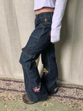 Patcute Y2k Graphic Cargo Jeans Women Harajuku Grunge Low Waist Denim Trouser Vintage High Street Aesthetic Japanese 2000s Jeans