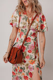 Patcute Floral Short Sleeve Tie Back Slit Dress