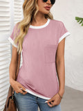 Patcute Contrast Trim Round Neck Short Sleeve T-Shirt