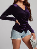 Patcute Ruched Surplice Long Sleeve Top