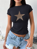 Patcute  Star Round Neck Short Sleeve T-Shirt