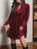 Patcute Ruched Surplice Long Sleeve Mini Dress