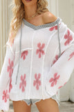 Patcute Drawstring Flower Hooded Knit Top