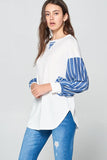 Patcute  Lady Full Size French Terry Striped Long Sleeve Top