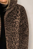 Patcute Full Size Leopard Furry Collared Neck Long Sleeve Coat