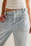 Patcute Washed Wide Leg Jeans with Pockets