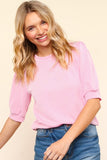 Patcute  Full Size Wavy Rib Half Sleeve Knit Top