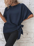 Patcute Knotted Round Neck Half Sleeve Blouse