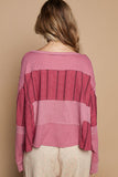 Patcute  Half Button Color Block Drop Shoulder Knit Top