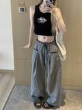 Patcute Sweet Black Women Plaid Pants Coquette Japanese Style Cute Wide Leg Trousers Harajuku Kawaii Palazzo Pants Vintage Y2k