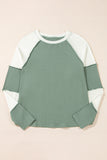 Patcute Color Block Round Neck Raglan Sleeve Top