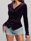 Patcute Ruched Surplice Long Sleeve Top