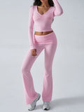 Patcute  Ruched Long Sleeve Top and Pants Set