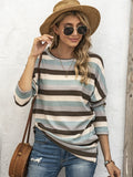 Patcute Full Size Striped Round Neck Long Sleeve T-Shirt Plus Size