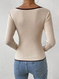 Patcute Contrast Trim Long Sleeve Knit Top