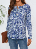 Patcute Button Printed Round Neck Long Sleeve Top