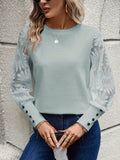 Patcute Round Neck Lace Long Sleeve Top