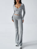 Patcute  Ruched Long Sleeve Top and Pants Set