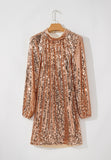 Patcute Backless Sequin Mock Neck Long Sleeve Mini Dress