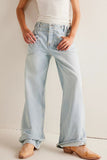 Patcute Washed Wide Leg Jeans with Pockets