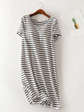 Patcute Striped Round Neck Short Sleeve Dress