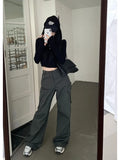 Patcute Women Cargo Pants Grey Vintage Y2k Baggy Korean Style High Waist Trousers Techwear Aesthetic Female Streetwear Hippie