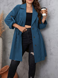 Patcute Honey Plus Size Lapel Collar Drawstring Roll-Tab Sleeve Trench Coat