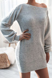 Patcute Boat Neck Long Sleeve Mini Sweater Dress