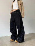 Patcute Grunge Y2k Black Jeans Women Vintage Oversized High Street Cargo Denim Trousers Wide Casual Baggy Straight Denim Pants