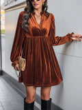 Patcute Ruched Surplice Long Sleeve Mini Dress