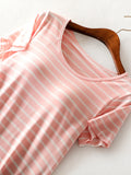 Patcute Striped Round Neck Short Sleeve Dress