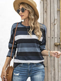 Patcute Full Size Striped Round Neck Long Sleeve T-Shirt Plus Size