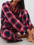 Patcute Plaid Collared Neck Button Up Top and Pants Lounge Set