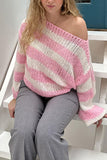 Patcute Contrast Striped Boat Neck Long Sleeve Sweater