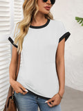 Patcute Contrast Trim Round Neck Short Sleeve T-Shirt