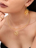 Patcute 18K Gold-Plated Sun Necklace and Earrings 2 Piece Jewelry Set