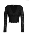 Patcute  V-Neck Long Sleeve Lace Top