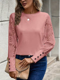 Patcute Round Neck Lace Long Sleeve Top