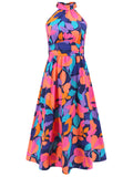 Patcute Ruched Printed Halter Neck Dress