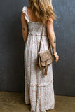 Patcute Ruffled Smocked Printed Sleeveless Maxi Dress