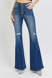 Patcute Distressed Button-Fly Flare Jeans