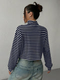 Patcute Striped Turtleneck Long Sleeve T-Shirt