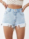 Patcute Distressed Raw Hem Denim Shorts