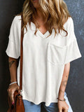 Patcute Textured V-Neck Half Sleeve T-Shirt